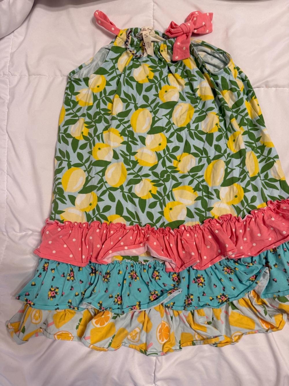 Girls Lemon Print Ruffle Halter Dress - Yellow, Green, Pink Matilda Jane